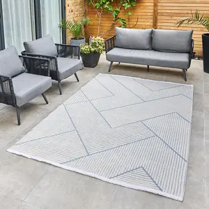 Light Blue Outdoor Rug, Geometric Striped Stain-Resistant Rug For Patio Decks, 3mm Modern Outdoor Area Rug-190cm X 290cm