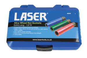 Laser Tools 6866 Alloy Wheel Nut Impact Socket Set - Extra Long 1/2" Dr 17-21mm