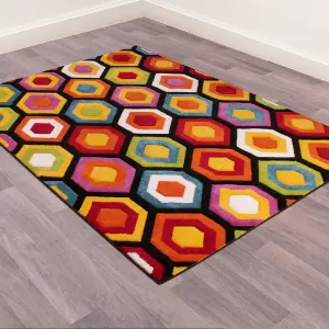 Multicoloured Hand Made Modern Geometric Easy To Clean Rug Dining Room-160cm X 230cm