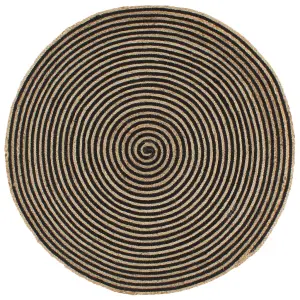 Berkfield Handmade Rug Jute with Spiral Design Black 120 cm