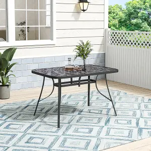 Marbling Table Tempered Glass Rectangle Patio Coffee Table with Umbrella Hole