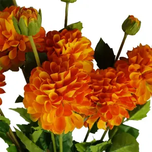 Pack of 6 x 75cm Artificial Dahlia PomPom Flower Stem Orange