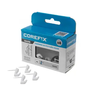 Corefix Barb Wall Hook. White Finish. 4pk