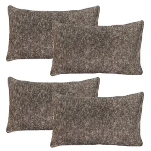 Teddy Fleece 4 x Pillowcase Marl Supersoft Warm Plush Pillow Cover, Dark Grey