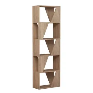 Gigi Modern Diagonal Freestanding Bookcase Stylish 5-Tier Storage Unit Oak