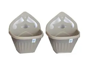 2 x Small 32cm Athens Wall Planter Basket Garden Pot Plastic Taupe Colour