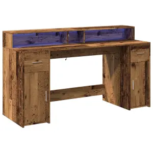 Berkfield Desk with LED Lights Old Wood 160x55x91 cm Engineered Wood