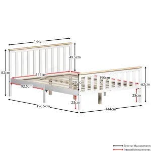 Vida Designs Milan White & Pine 4ft6 Double Wooden Bed Frame - High Foot End