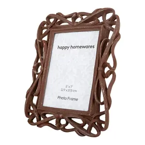 Vintage Rustic Bronze 5x7 Rope Scrollwork Picture Frame with Brushed Gold Trim