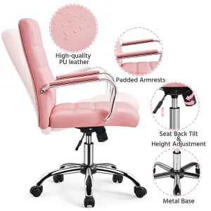 Yaheetech Height Adjustable PU Leather Office Chair with Armrests - Pink