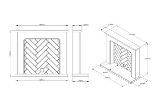 Be Modern Fontwell White marble & grey herringbone effect Fire surround set with Lights included