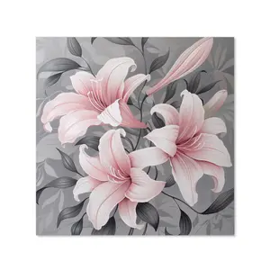 Pink Lilies On Grey Kitchen Splashback