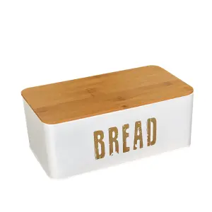 White Bread Bin & 4pcs Kitchen Storage Set Sealed Tea, Coffee & Sugar Tins