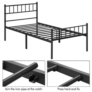 Yaheetech Black 3ft Single Metal Bed Frame with Slatted Headboard and Footboard