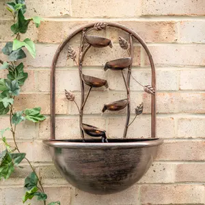 Primrose Olso Cascading Leaf Wall-Mounted Water Feature with Lights H55cm