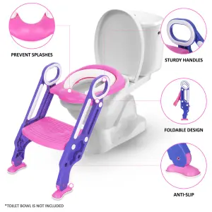 HILLINGTON Padded Potty Toilet Seat - Adjustable Baby Toddler Kid Toilet Trainer with One Step Stool Ladder for Children - Purple