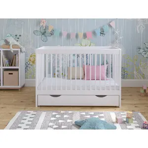 Adwolf Cot Bed with Drawer and Mattress White