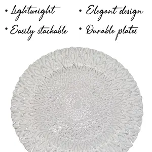 Neel Blue Charger Plates for Table Decoration - Silver Peacock Design