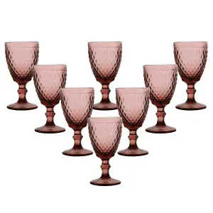 Set of 8 Vintage Luxury Red Diamond Embossed Drinking Wine Glass Wine Goblets 270ml