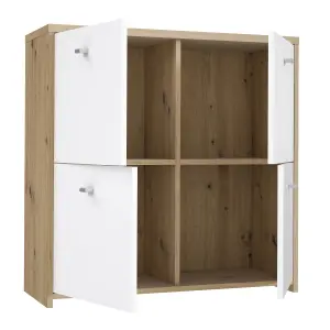 Best Chest Storage Cabinet with 4 Doors in Artisan Oak/White