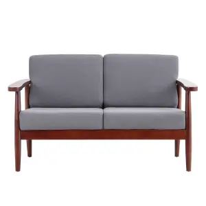 Grey Modern Linen Upholstered Removable Seat Wooden Frame Loveseat Sofa