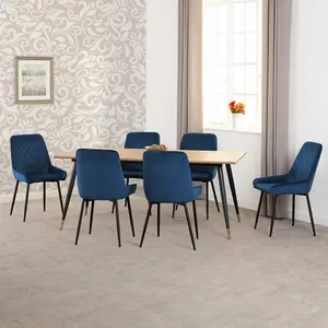 Hamilton Large Dining Set Oak Effect with 6 Sapphire Blue Velvet Avery Chairs