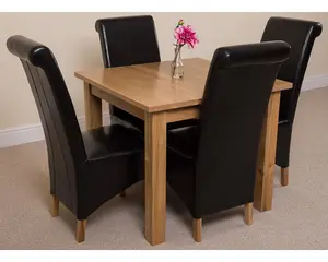 Oslo 90 x 90 cm Oak Small Dining Table and 4 Chairs Dining Set with Montana Black Leather Chairs