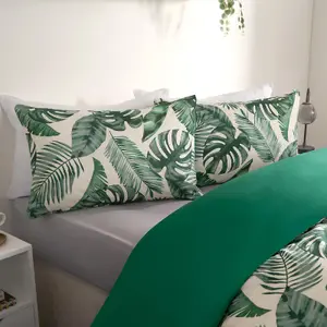 Tropical Leaf Duvet Cover Reversible Bedding Set, Forest Green - Double