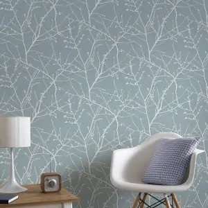 Superfresco Easy Innocence Floral Metallic Duck Egg Blue Wallpaper