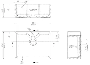 595mm - Fireclay Butler Kitchen Sink - Tap Ledge,  Overflow, Classic Tap & Waste