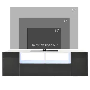 HOMCOM TV Unit Cabinet for TVs up to 60", TV Stand with LED Lights, Grey