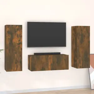 Berkfield 3 Piece TV Cabinet Set Smoked Oak Engineered Wood