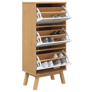 Shoe Cabinet OLDEN White and Brown 55x35x120cm Solid Wood Pine