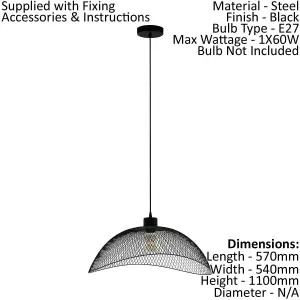 Hanging Ceiling Pendant Light Black Steel Mesh Shade 1x 60W E27 Feature Lamp