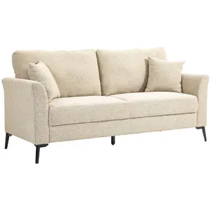 HOMCOM 3 Seater Sofa, Linen Fabric Sofa for Living Room, Beige