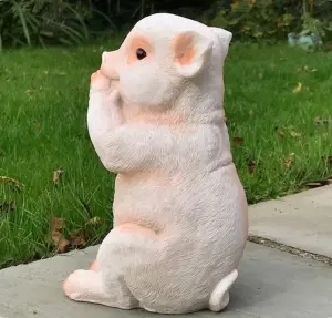 Cute Pig with 'Just Going Wee Wee Wee All The Way Home' sign, novelty garden ornament