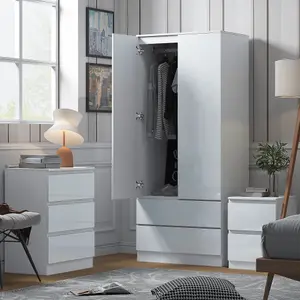 Stora 2 Door 2 Drawer Combination Wardrobe High Gloss White