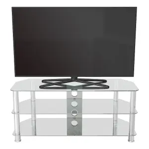 AVF Classic 1.14m Glass Corner TV Stand with Cable Management for TVs up to 55" - Clear & Chrome