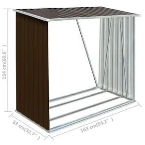 Garden Log Storage Shed Galvanised Steel 163x83x154 cm Brown