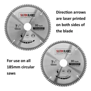 Saxton TCT18580T TCT Circular Saw Blade 185mm x 80 Teeth x 30mm Bore + 16, 20 and 25mm Rings