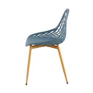 Dining Chair Plastic Seat with Sturdy Metal Legs (Set of 4) Light Blue/Natural