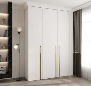 Stylish White Como III Hinged Door Wardrobe H2460mm W1600mm D500mm, Three Doors, Eleven Shelves, Two Hanging Rails, Gold Handles