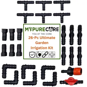 26-Pc Ultimate Garden Irrigation Kit 13mm Pipe Connectors Drip System & Fittings-Universal Hose Attachments