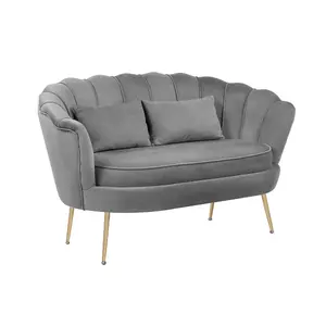 2 Seater Loveseat Small Sofa in Light Grey Velvet