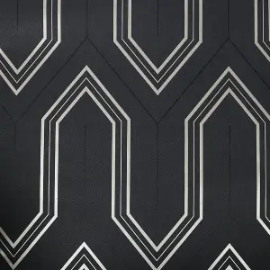 GoodHome Lisle Charcoal Metallic effect Geometric Textured Wallpaper