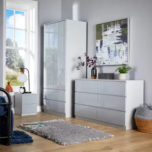 Home Source Lugano Grey 2 Door 2 Drawer Wardrobe High Gloss Door & Drawer Fronts