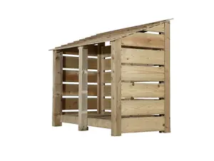 Slatted wooden log store with kindling shelf W-146cm, H-126cm, D-88cm - natural (light green) finish