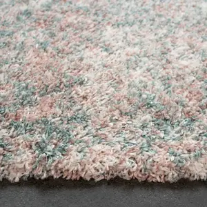 Super Soft Mottled Teal Blue & Blush Pink Shaggy Runner Rug 60x240cm