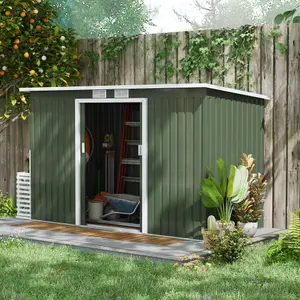 Outsunny 9 x 4FT Outdoor Metal Frame Garden Storage Shed w/ 2 Door, Green