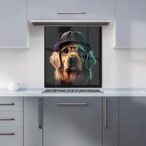 Golden Retriever Dog Splashart Premium Glass Kitchen Splashback W900mm x H750mm